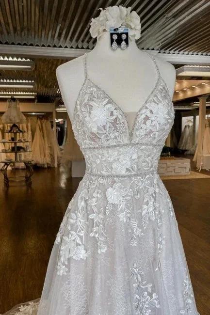 Modern Spaghetti Straps A-Line Wedding dresses With Lace (ZD16460)