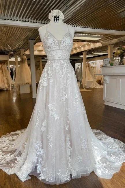 Modern Spaghetti Straps A-Line Wedding dresses With Lace (ZD16460)