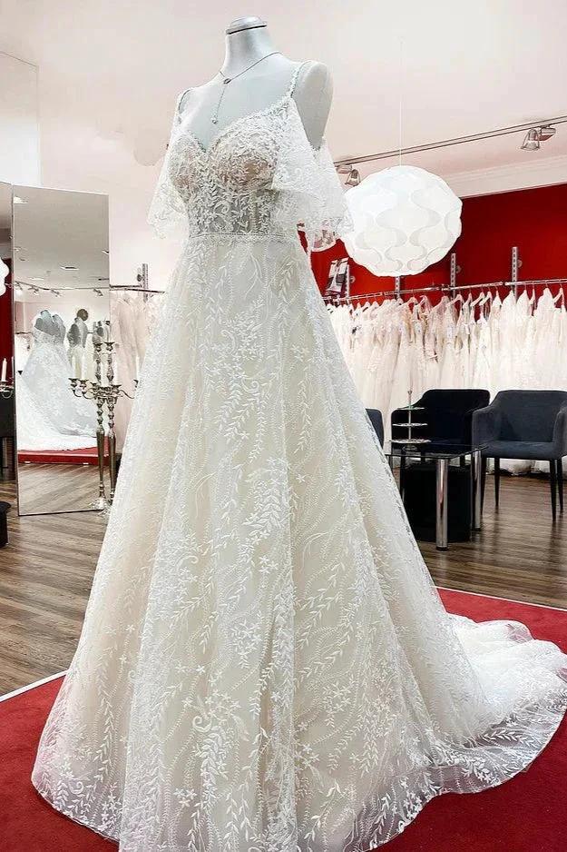 Modest Long A-line Sweetheart Tulle Lace Appliques Wedding Dress with Sleeves (ZD14275)