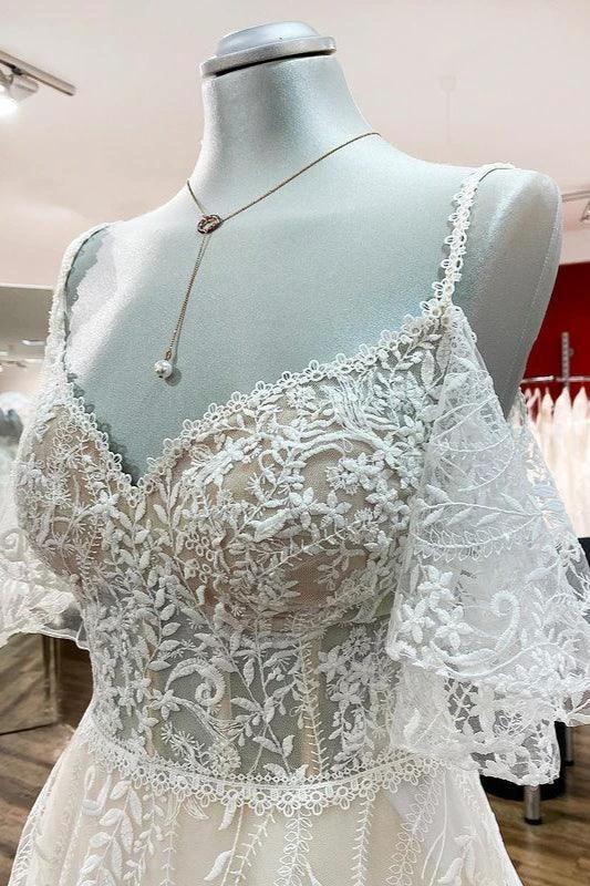 Modest Long A-line Sweetheart Tulle Lace Appliques Wedding Dress with Sleeves (ZD14275)