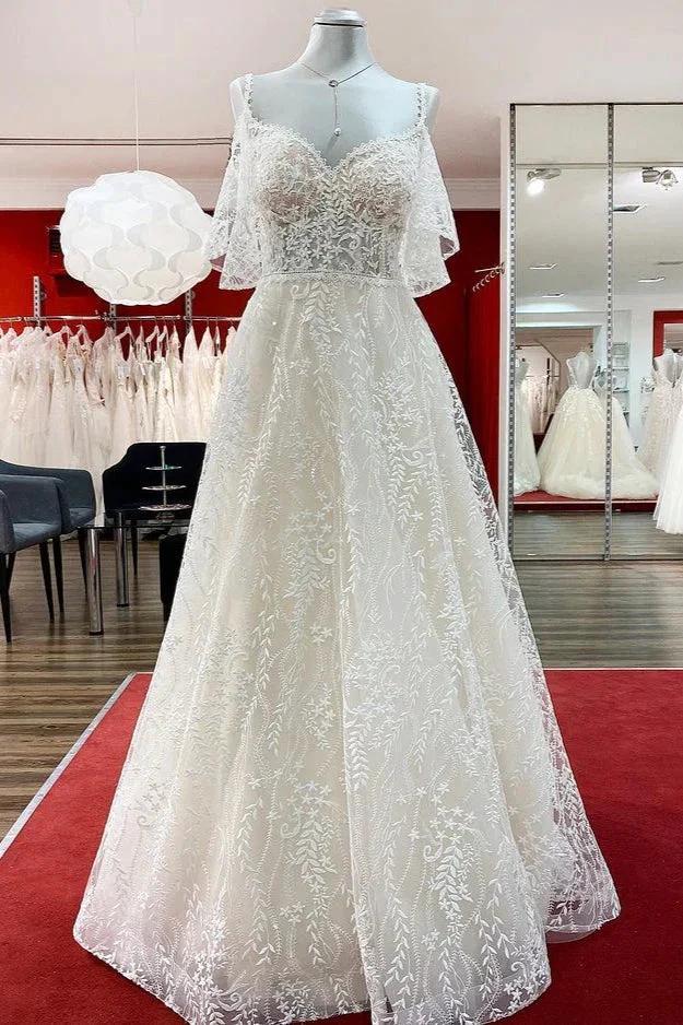 Modest Long A-line Sweetheart Tulle Lace Appliques Wedding Dress with Sleeves (ZD14275)