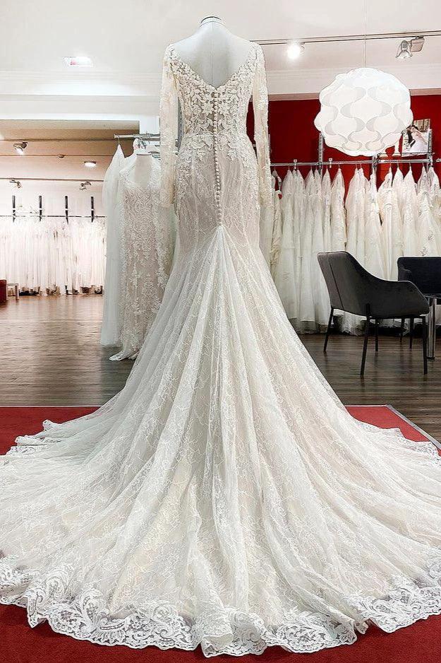 Modest Long Mermaid Sweetheart Tulle Lace Wedding Dress with Sleeves (ZD14442)