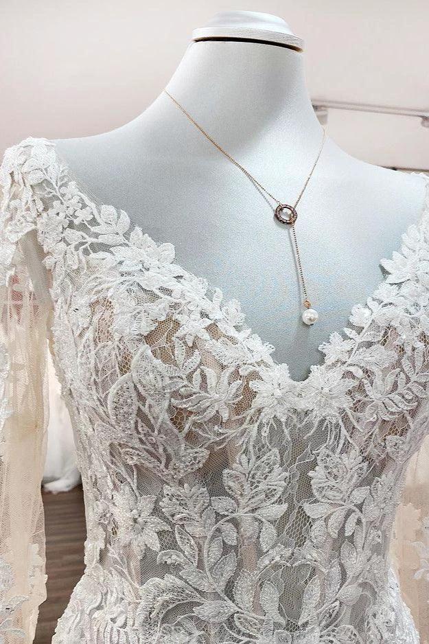 Modest Long Mermaid Sweetheart Tulle Lace Wedding Dress with Sleeves (ZD14442)