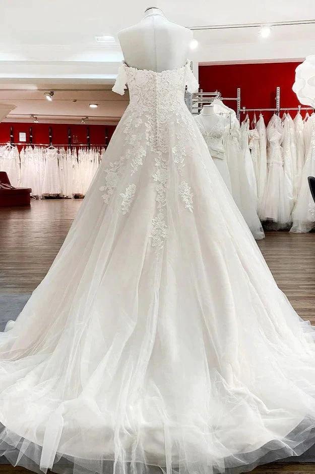 Modest Long Princess Off The Shoulder Tulle Lace Wedding Dress (ZD15253)