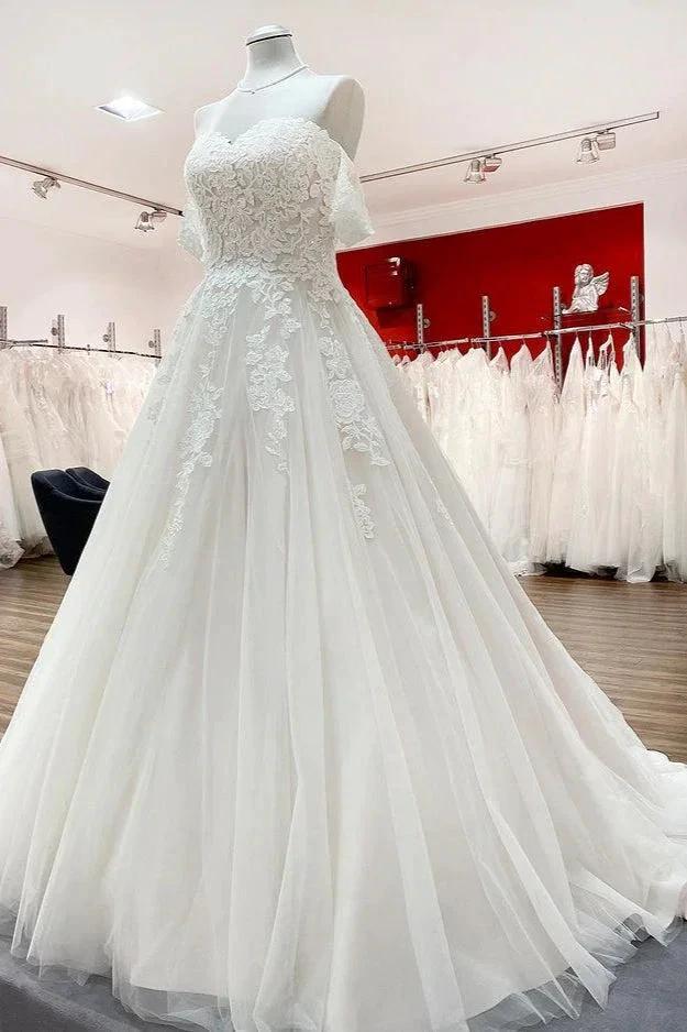Modest Long Princess Off The Shoulder Tulle Lace Wedding Dress (ZD15253)