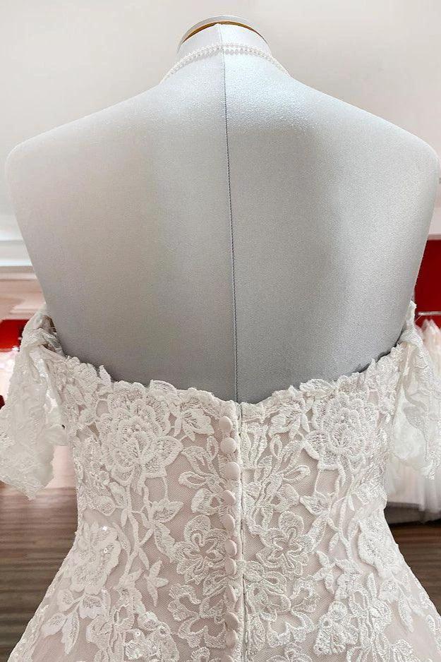 Modest Long Princess Off The Shoulder Tulle Lace Wedding Dress (ZD15253)