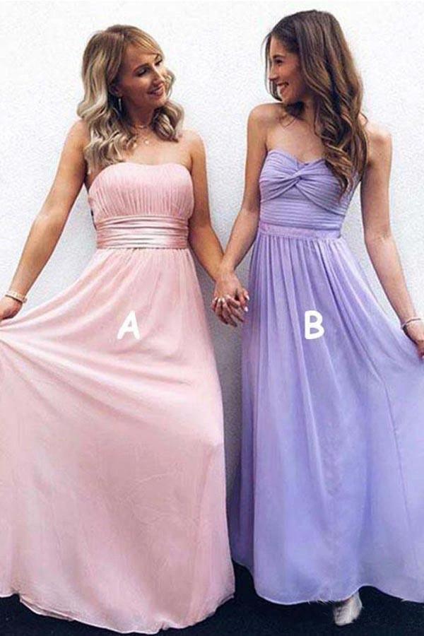 Modest Strapless Ruched Bridesmaid Dress Chiffon Formal Dresses BD074 by pgmdress