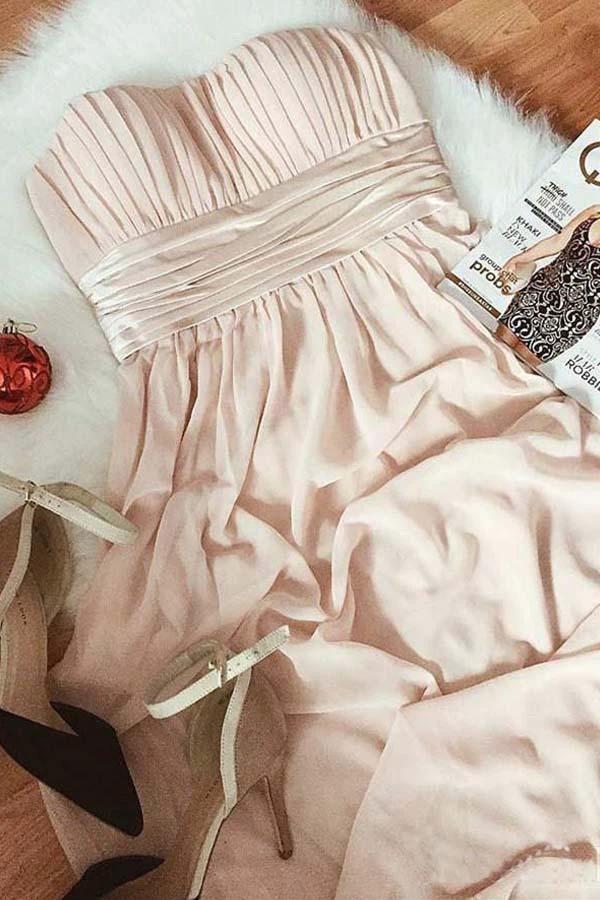 Modest Strapless Ruched Bridesmaid Dress Chiffon Formal Dresses (ZD13247)