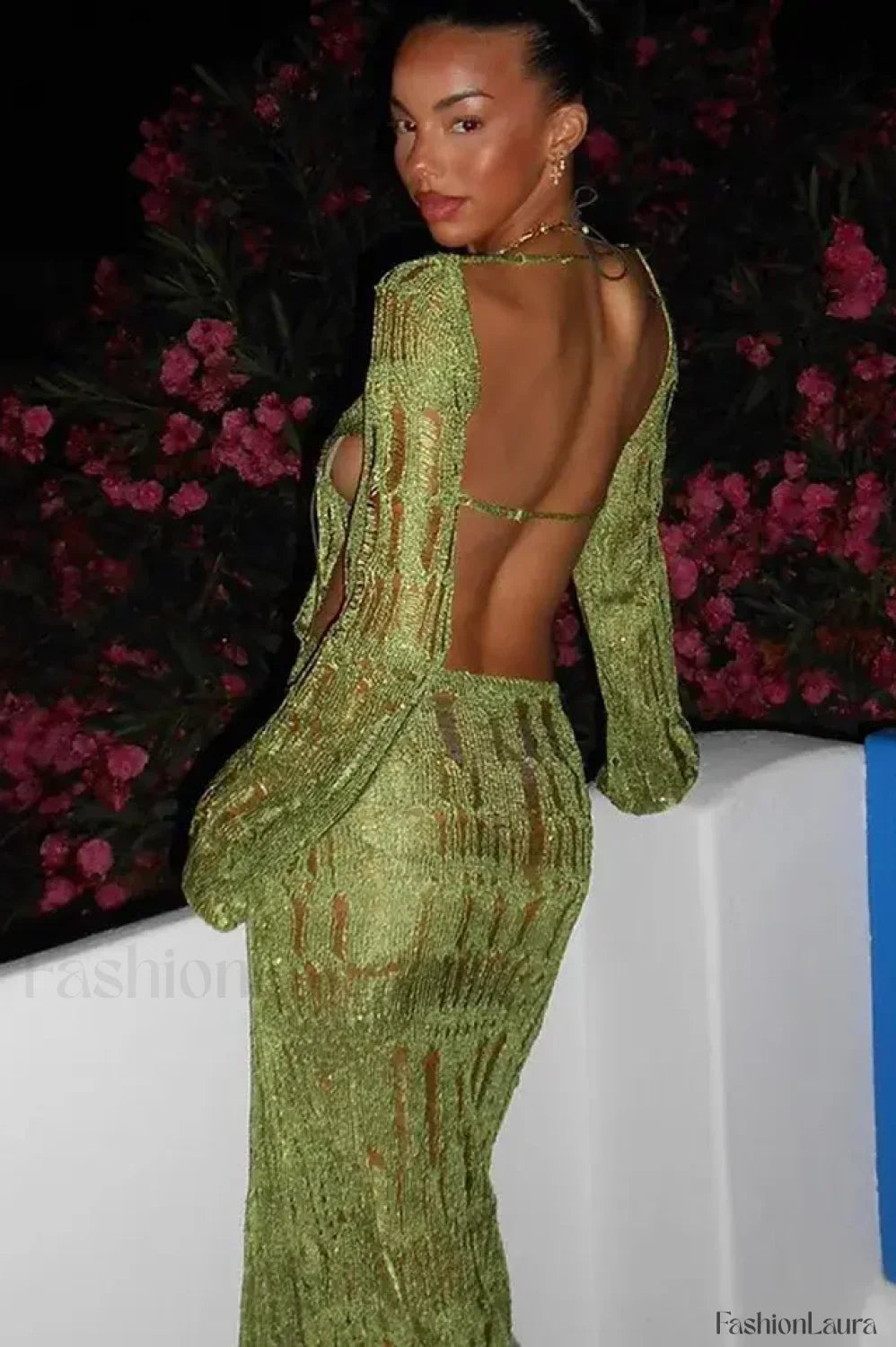 Moss Green Stylish Metallic Umbra Dress