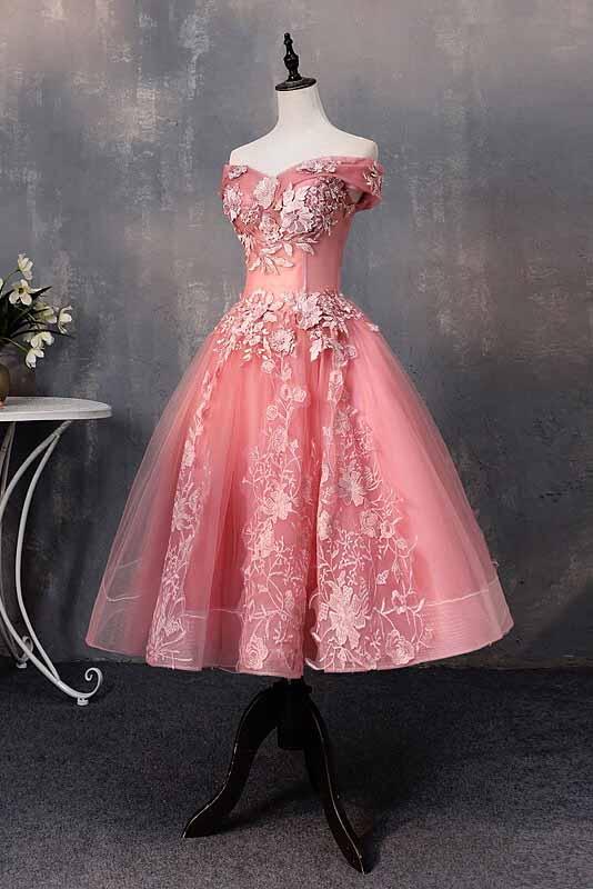A-line Off-Shoulder Short Prom Dresses Appliques Sweet 16 Gown (ZD11586)