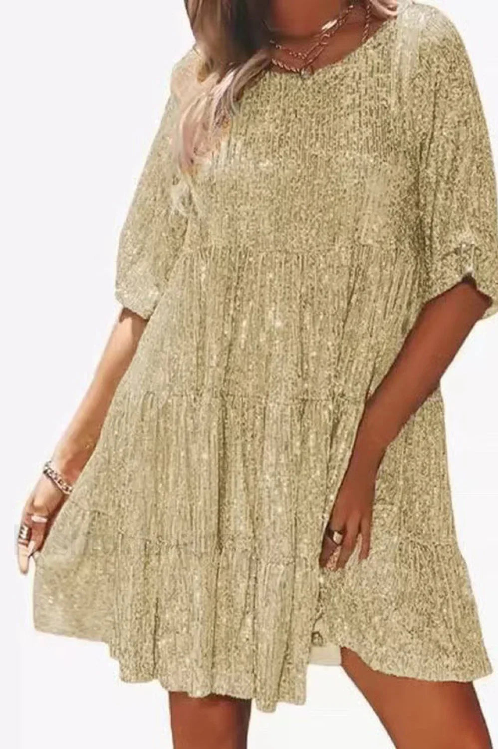 My Queen Sequin Charming Baby Doll Dress S / Gold