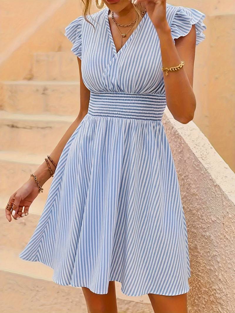Aida Elevated Striped Ruffle Dress Chic Silhouette Collection