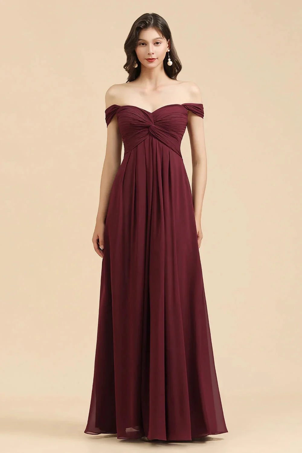New Arrival A-line Off-the-shoulder Sweetheart Burgundy Long Bridesmaid Dress (ZD12876)