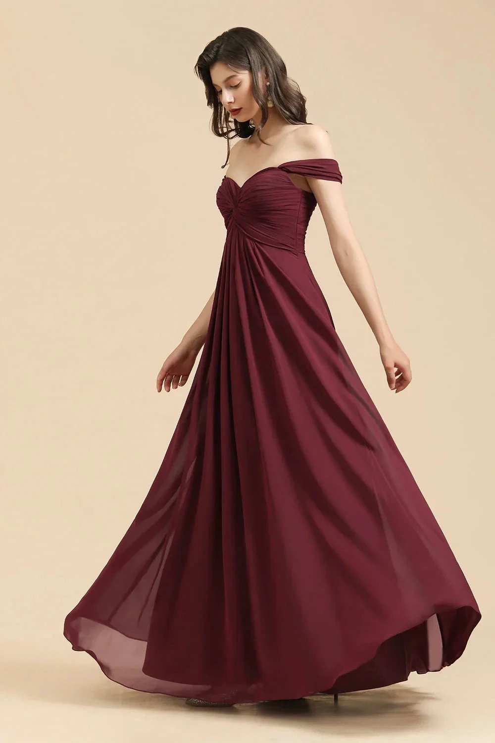 New Arrival A-line Off-the-shoulder Sweetheart Burgundy Long Bridesmaid Dress (ZD12876)