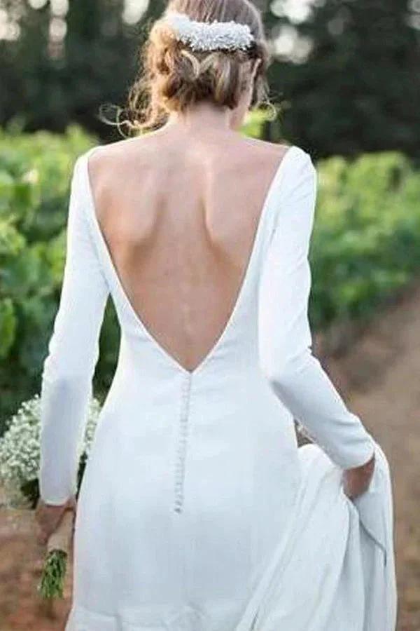 New Arrival Bateau Long Sleeves Designer Wedding Dress (ZD13839)