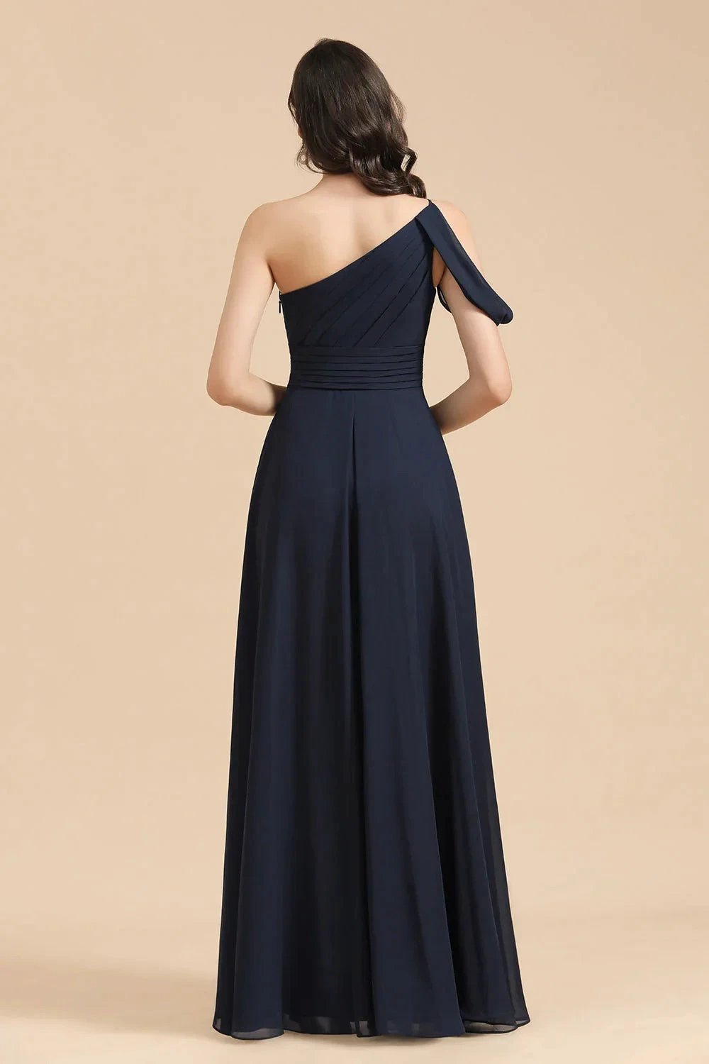 New Arrival Black One Shoulder A-line Long Bridesmaid Dress (ZD12877)