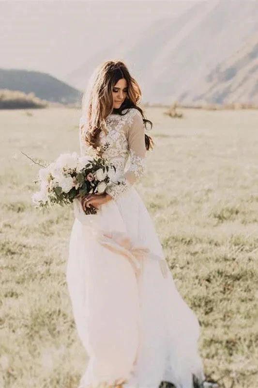 New Arrival Long Sleeves Tulle Wedding Dress Appliques Bridal Wears (ZD13822)