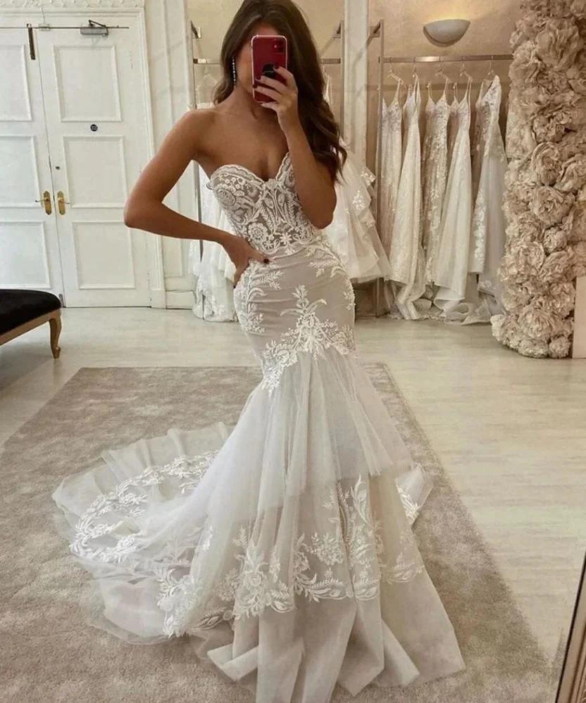 New Arrival Sweetheart Tulle Lace Mermaid Wedding Dress Two layer Trailing (ZD16414)
