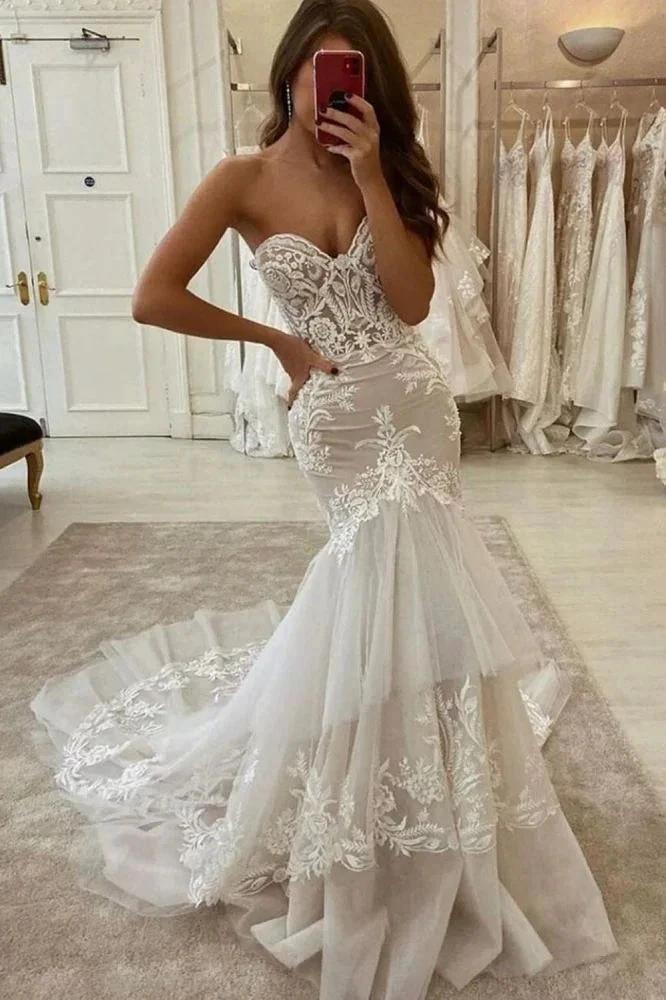 New Arrival Sweetheart Tulle Lace Mermaid Wedding Dress Two layer Trailing (ZD16414)