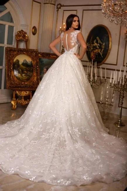 New Elegant Long A-line V-neck Sleeveless Wedding Dresses With Lace (ZD14986)