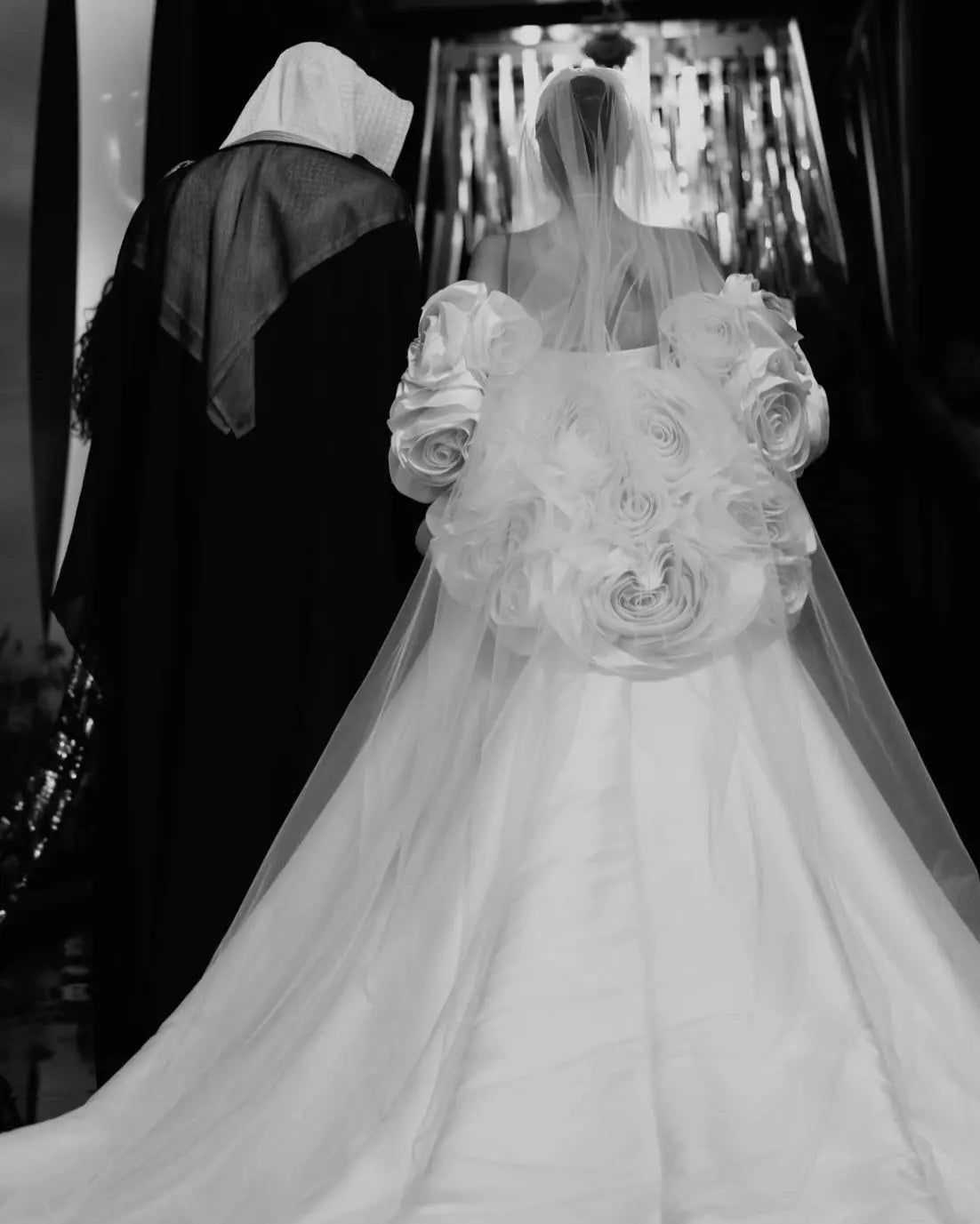 Ivory Satin Mermaid Wedding Dress 3D Giant Rose Floral With Veil ZP034