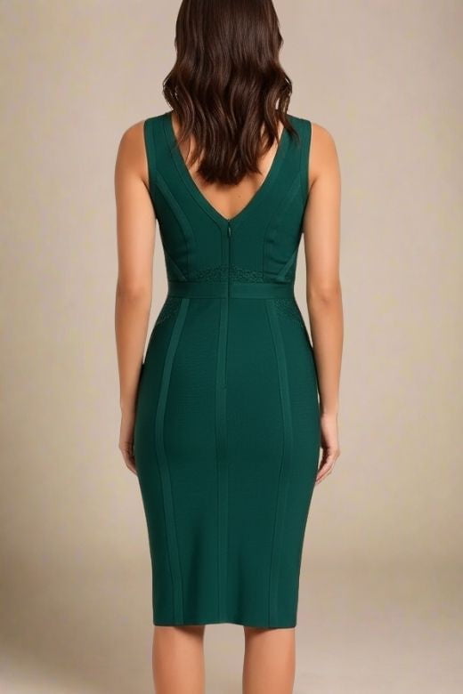 Noa V Neck Bodycon Dress - Emerald Green