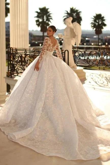 Noble sweetheart 3/4 length sleeves ball gown lace wedding dress rhinestones (ZD14868)