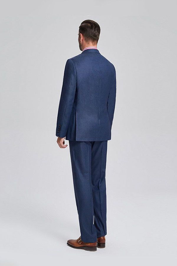 Notch Lapel Flap Pocket Navy Blue Mens Business Suits