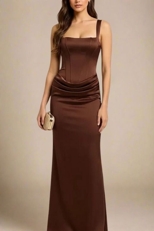Nova Bodycon Wrap Maxi Dress - Coffee Brown