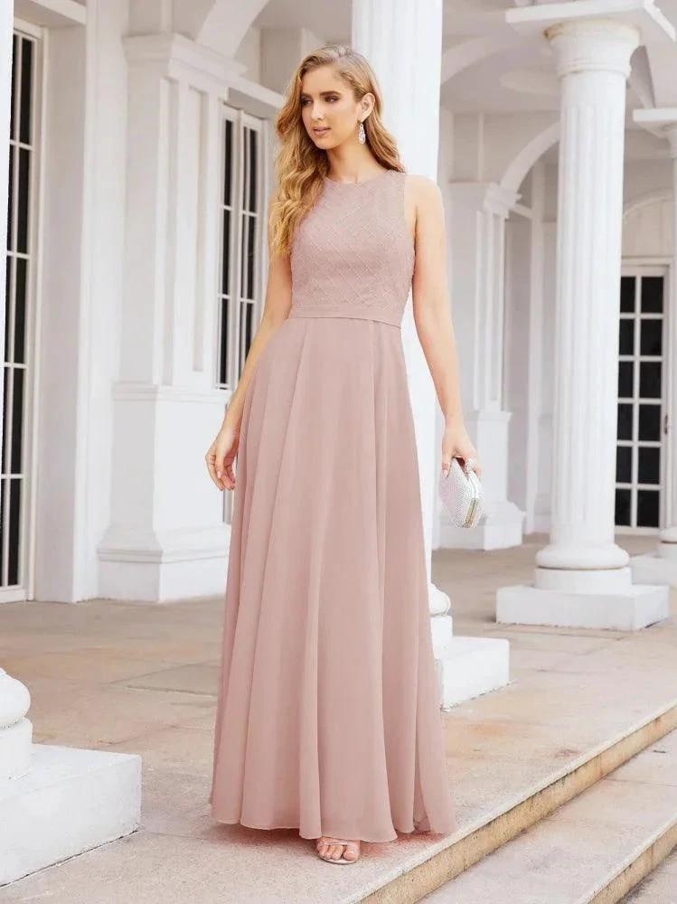 ZapDress Chiffon A-line Sequin Evening Dress Floor Length Formal Prom Gowns Long Sleeves (ZD16987) - VelvetHem