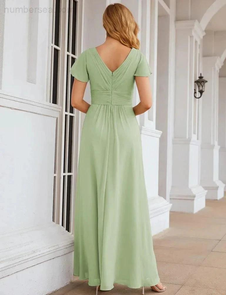 ZapDress Chiffon Bridesmaid Dress Cap Sleeves Maxi Prom Gowns Party Wedding Mother of The Bride Dresses for Women (ZD17035)