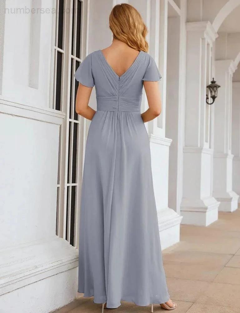 ZapDress Chiffon Bridesmaid Dress Cap Sleeves Maxi Prom Gowns Party Wedding Mother of The Bride Dresses for Women (ZD17035)