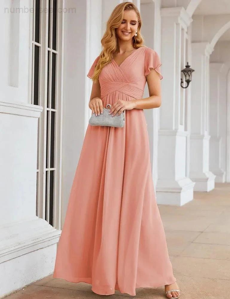 ZapDress Chiffon Bridesmaid Dress Cap Sleeves Maxi Prom Gowns Party Wedding Mother of The Bride Dresses for Women (ZD17035)
