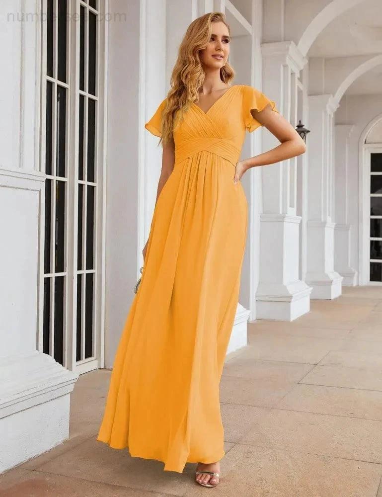 ZapDress Chiffon Bridesmaid Dress Cap Sleeves Maxi Prom Gowns Party Wedding Mother of The Bride Dresses for Women (ZD17035)