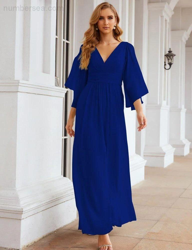 ZapDress Chiffon Bridesmaid Dresses with Split for Women Wedding Long Party Prom Gown Flutter Sleeve (ZD17034)