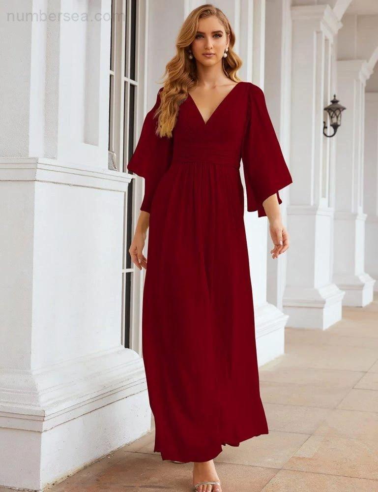 ZapDress Chiffon Bridesmaid Dresses with Split for Women Wedding Long Party Prom Gown Flutter Sleeve (ZD17034)