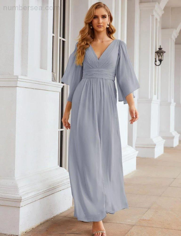 ZapDress Chiffon Bridesmaid Dresses with Split for Women Wedding Long Party Prom Gown Flutter Sleeve (ZD17034)