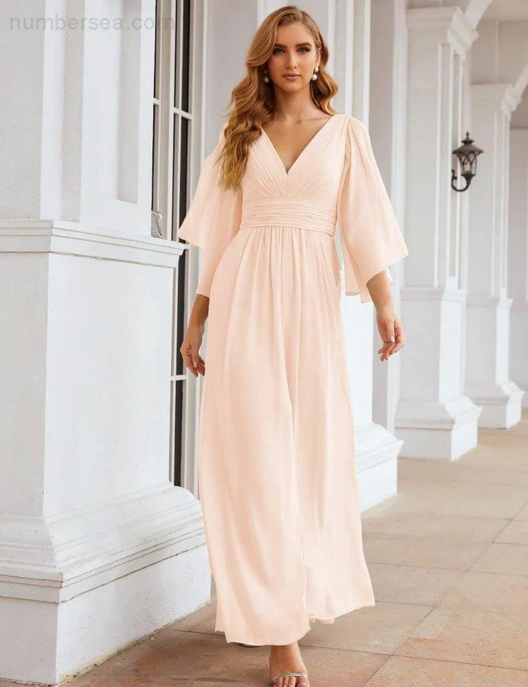 ZapDress Chiffon Bridesmaid Dresses with Split for Women Wedding Long Party Prom Gown Flutter Sleeve (ZD17034)