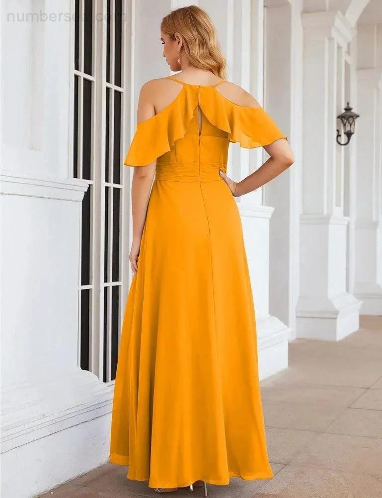 ZapDress Chiffon Cold Shoulder Long Bridesmaid Dresses Plus Size Formal Prom Gowns for Women Party Wedding (ZD17005)