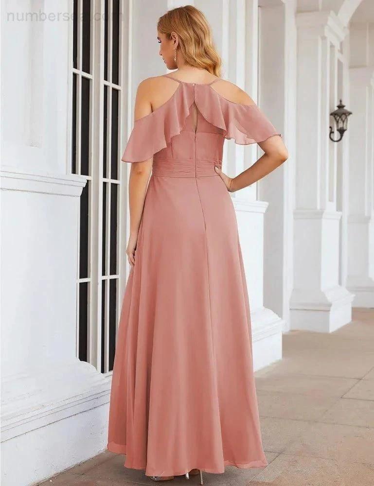 ZapDress Chiffon Cold Shoulder Long Bridesmaid Dresses Plus Size Formal Prom Gowns for Women Party Wedding (ZD17005)