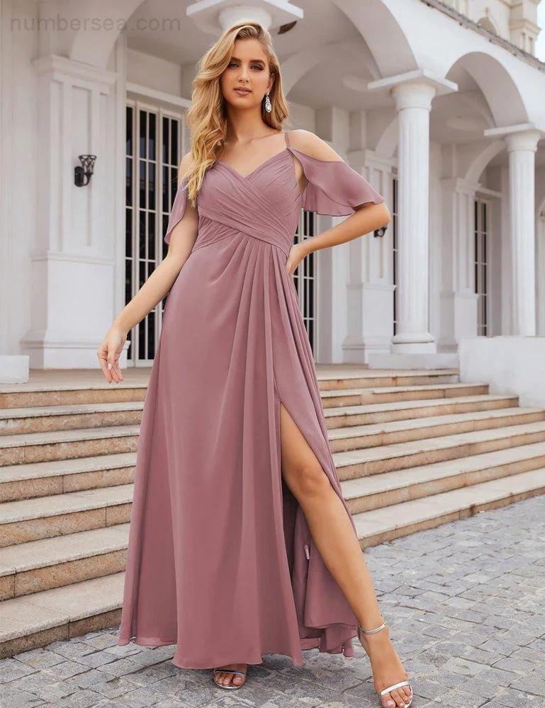 ZapDress Chiffon Cold Shoulder Long Bridesmaid Dresses Plus Size Formal Prom Gowns for Women Party Wedding (ZD17005)
