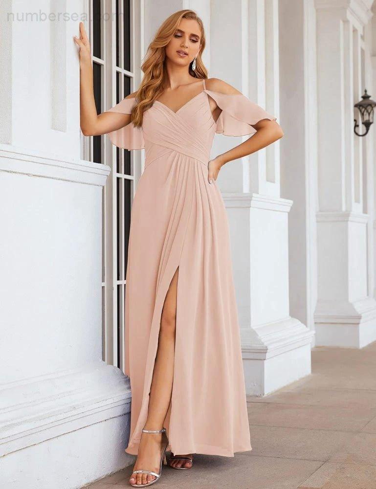 ZapDress Chiffon Cold Shoulder Long Bridesmaid Dresses Plus Size Formal Prom Gowns for Women Party Wedding (ZD17005)