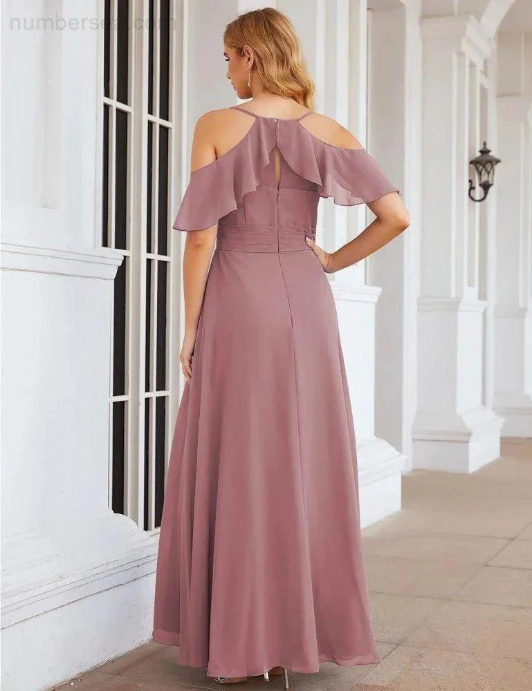 ZapDress Chiffon Cold Shoulder Long Bridesmaid Dresses Plus Size Formal Prom Gowns for Women Party Wedding (ZD17005)