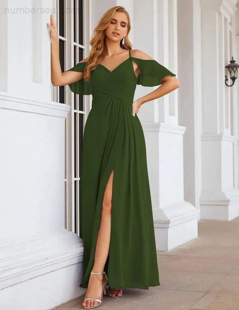 ZapDress Chiffon Cold Shoulder Long Bridesmaid Dresses Plus Size Formal Prom Gowns for Women Party Wedding (ZD17005)