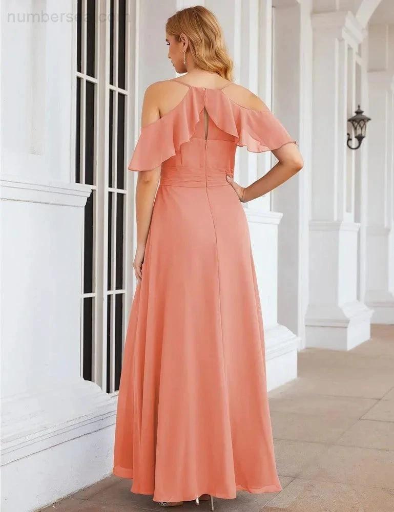 ZapDress Chiffon Cold Shoulder Long Bridesmaid Dresses Plus Size Formal Prom Gowns for Women Party Wedding (ZD17005)