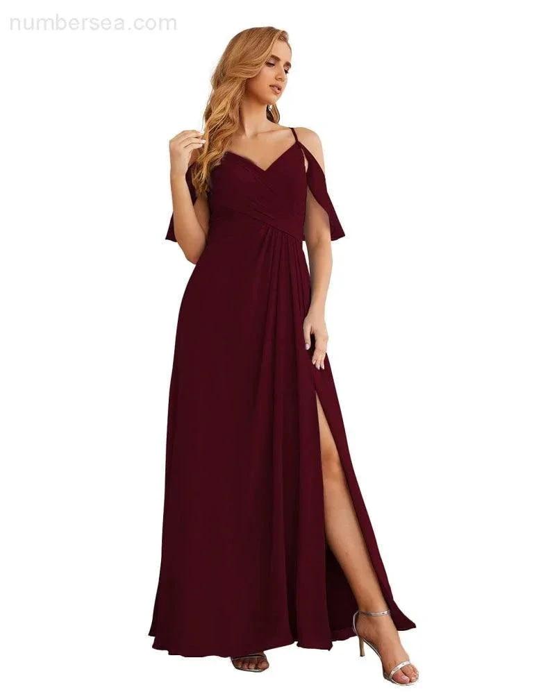ZapDress Chiffon Cold Shoulder Long Bridesmaid Dresses Plus Size Formal Prom Gowns for Women Party Wedding (ZD17005)