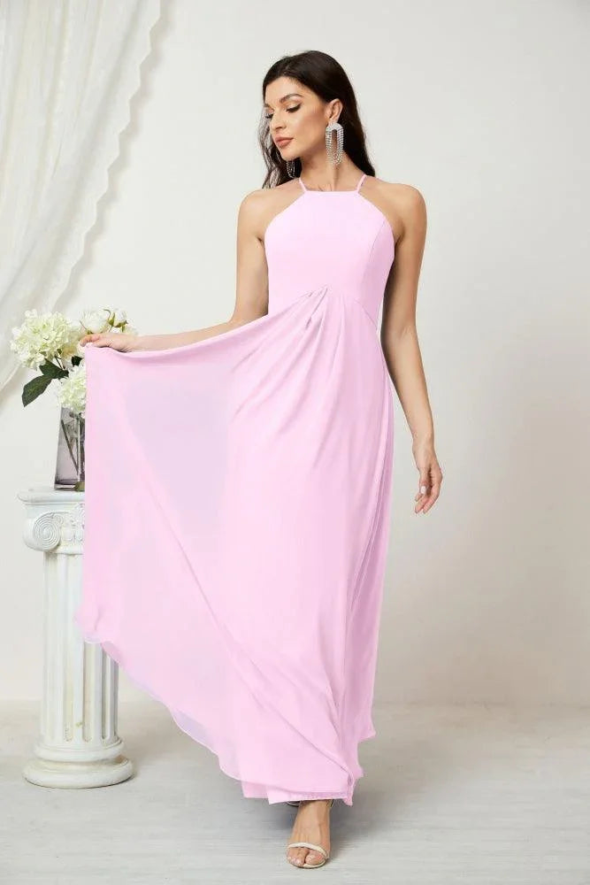 ZapDress Chiffon Halter Bridesmaid Dresses Long A-Line Formal Evening Dress 2805 (ZD16959)