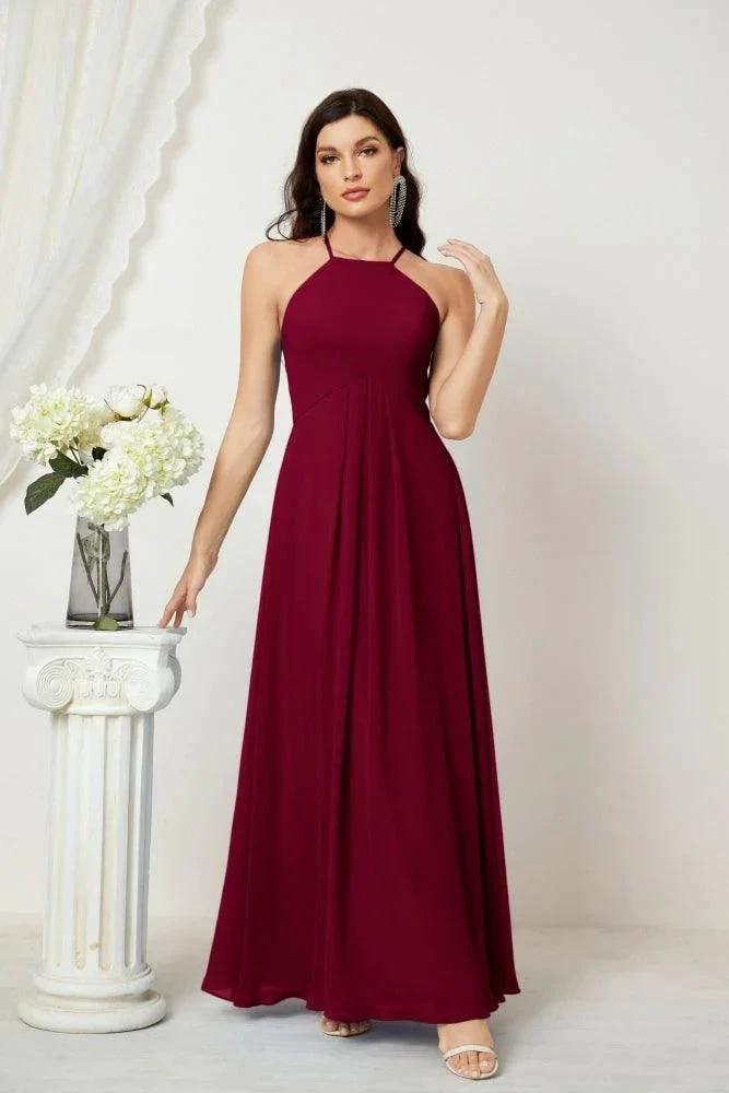 ZapDress Chiffon Halter Bridesmaid Dresses Long A-Line Formal Evening Dress 2805 (ZD16959)