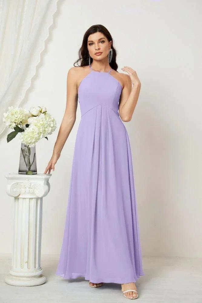 ZapDress Chiffon Halter Bridesmaid Dresses Long A-Line Formal Evening Dress 2805 (ZD16959)