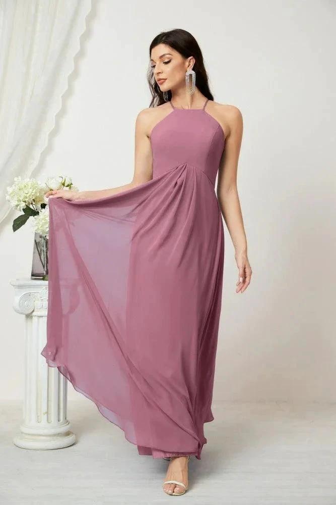 ZapDress Chiffon Halter Bridesmaid Dresses Long A-Line Formal Evening Dress 2805 (ZD16959)